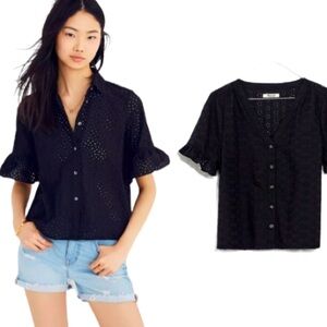 Madewell Eyelet Blouse | Black, Sz XXS